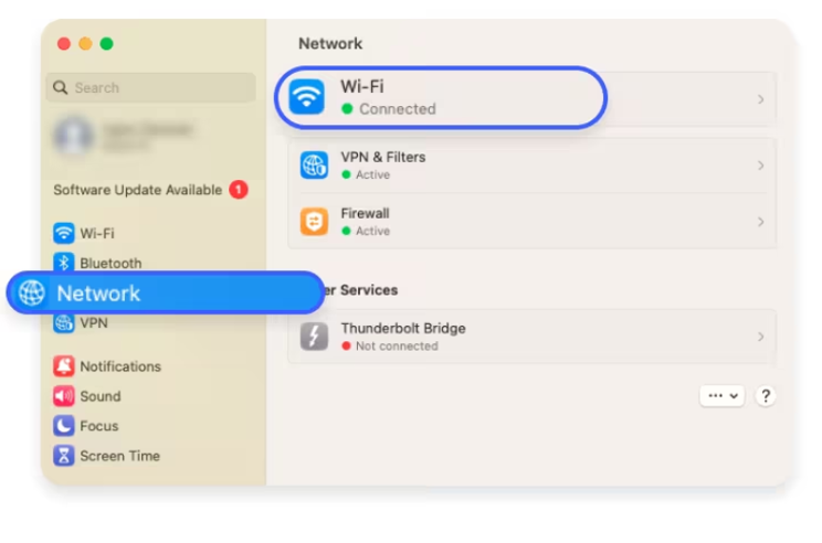 Figure 10: macOS - Open Network and select Wi-Fi.