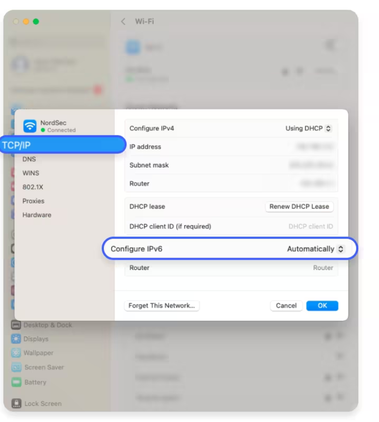 Figure 12: macOS - Open TCP/IP and check Configure IPv6.