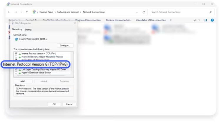 Figure 8: Windows 11 - Locate Internet Protocol Version 6 (TCP/IPv6).